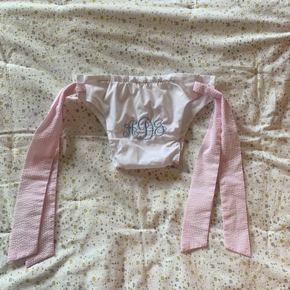 TBBC seersucker pink tied mono diaper cover - Picture 5 of 6